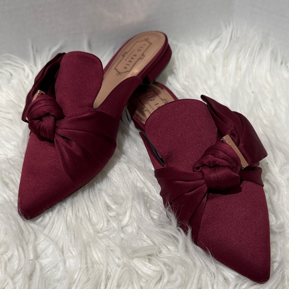 TEDBaker London Burgundy Knotted Bow Mules